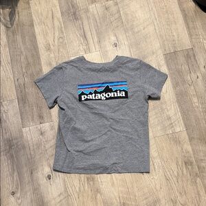 Patagonia Women’s Heather Gray Tee with Multicolor Logo